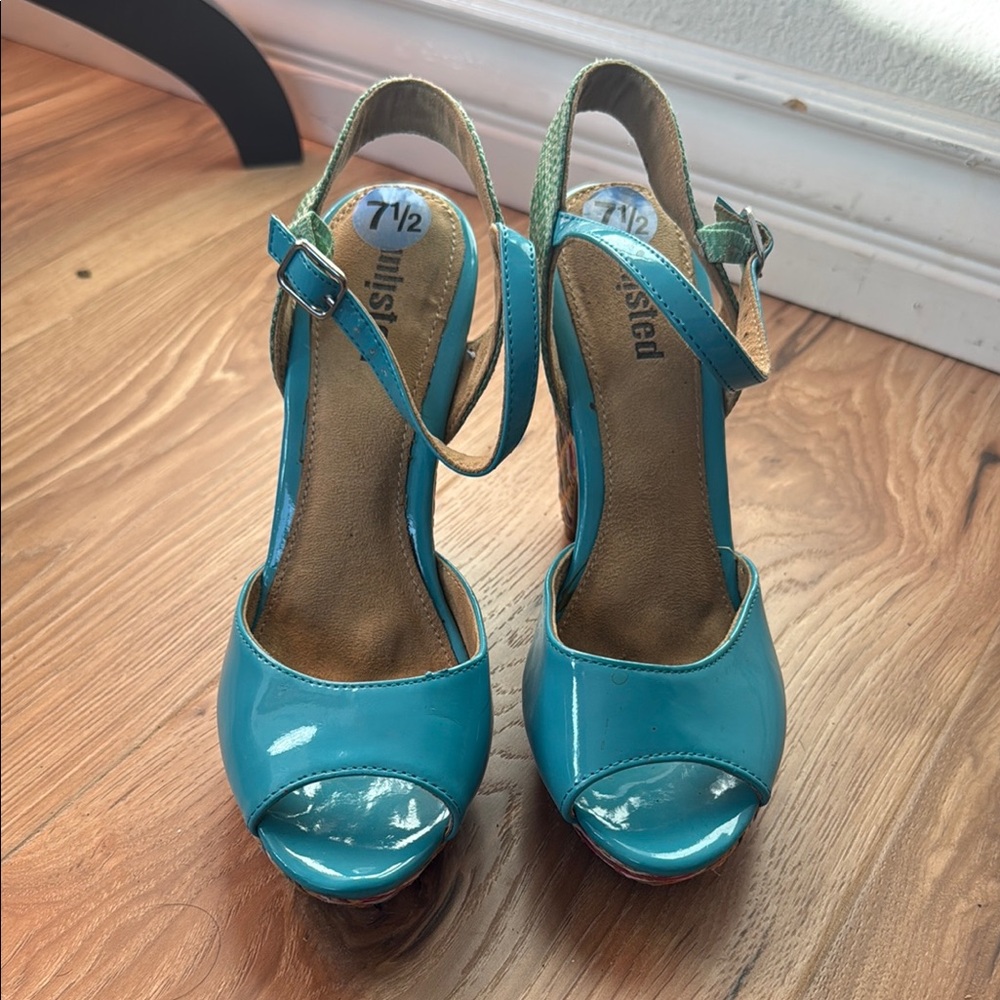 Unlisted Blue Patent Leather Peep-Toe Heels